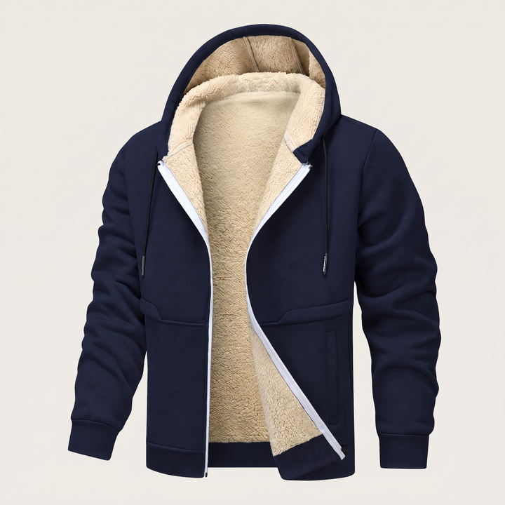 Men's Teddy-Lined Hooded Zip Jacket - Navy Blue