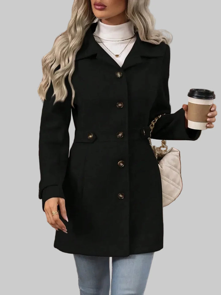 Tailored Button-Front Coat with Belted Waist