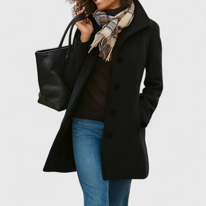 Women's Classic Button-Front Tailored Coat - Black