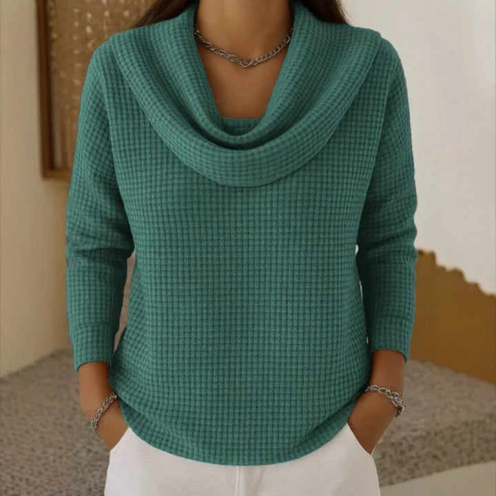 Women's Waffle Knit Cowl Neck Jumper - Green
