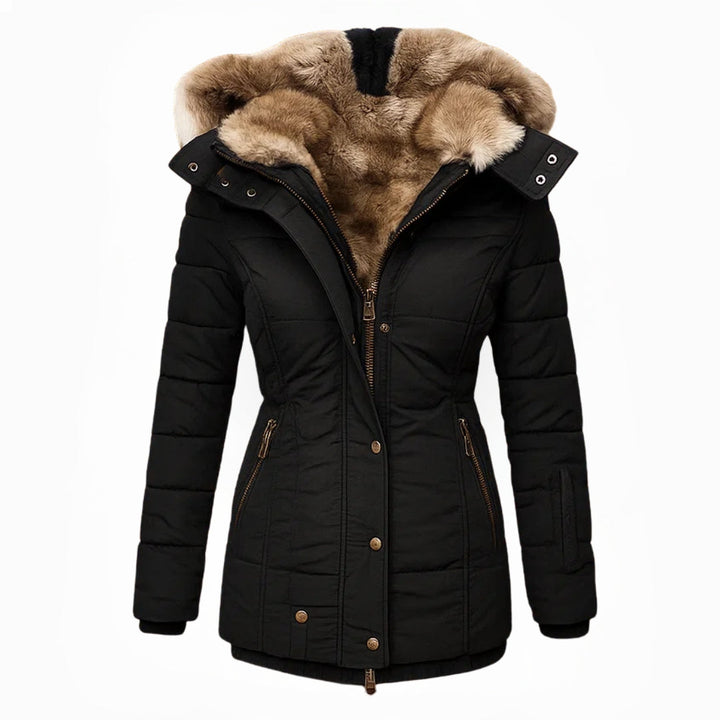 Women's Hooded Quilted Winter Coat - Black