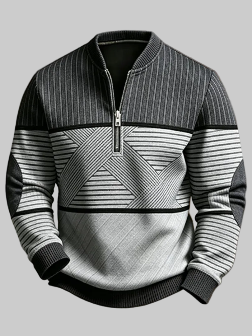 Men's Half-Zip Sweater with Geometric Pattern