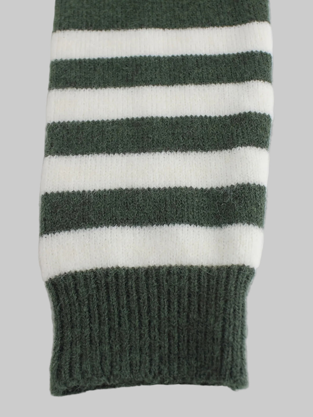 Round Neck Ribbed Knit Jumper with Striped Cuffs