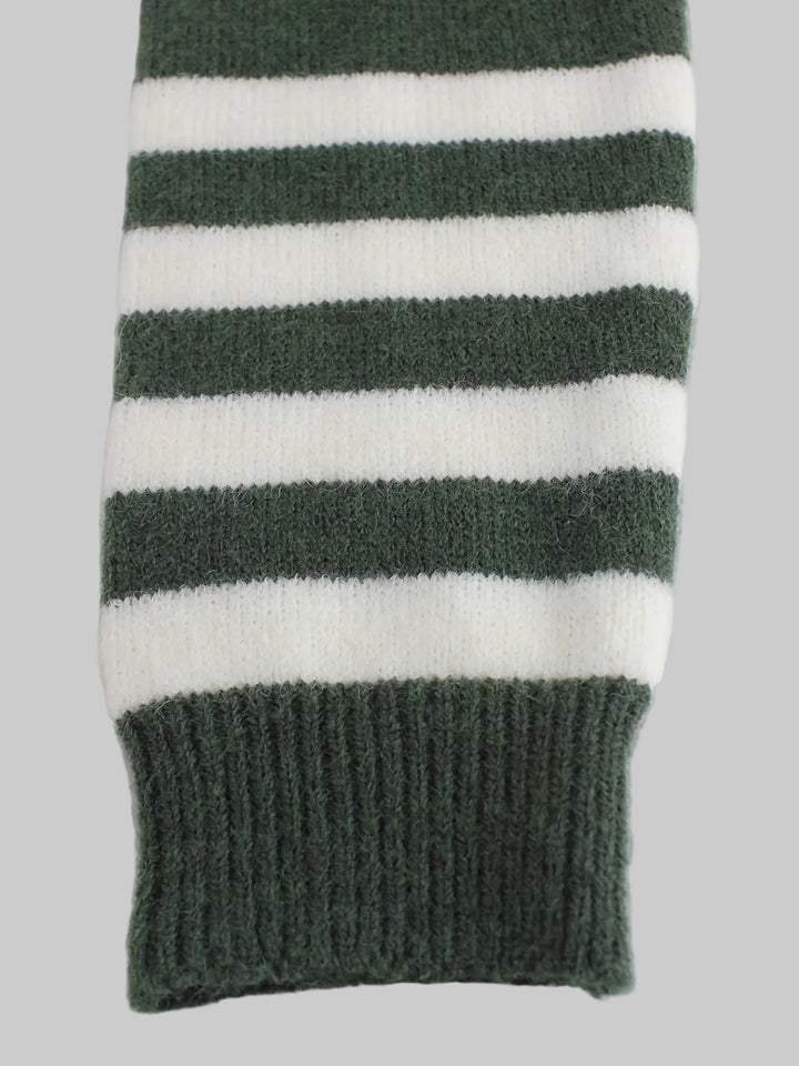 Round Neck Ribbed Knit Jumper with Striped Cuffs
