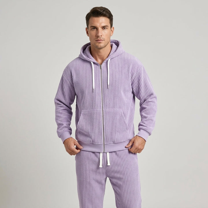 Women's Corduroy Hooded Zip Jacket and Jogger Set - Lavender