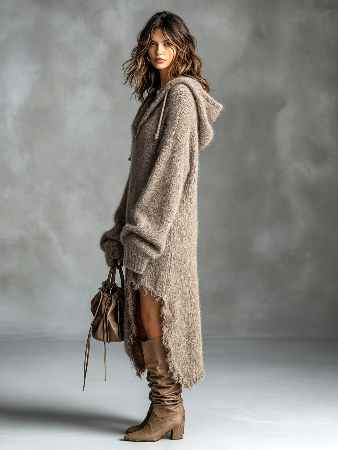Women's Hooded Brushed Knit Midi Dress
