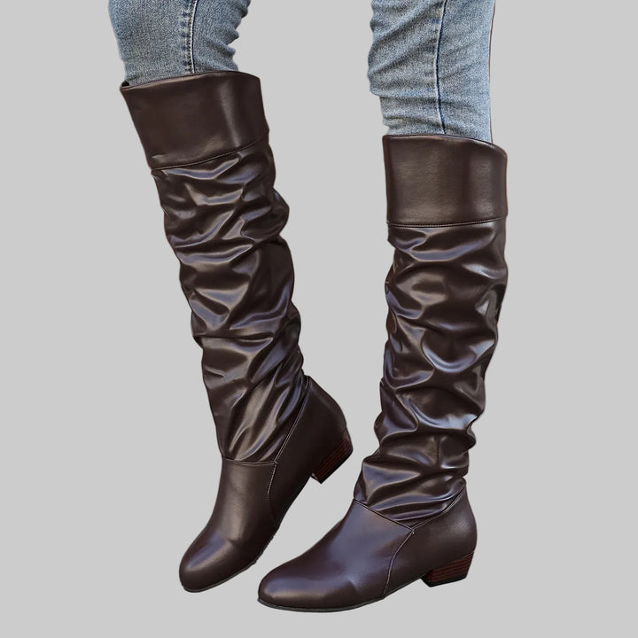 Slouch Knee-High Boots with Low Heel and Rounded Toe