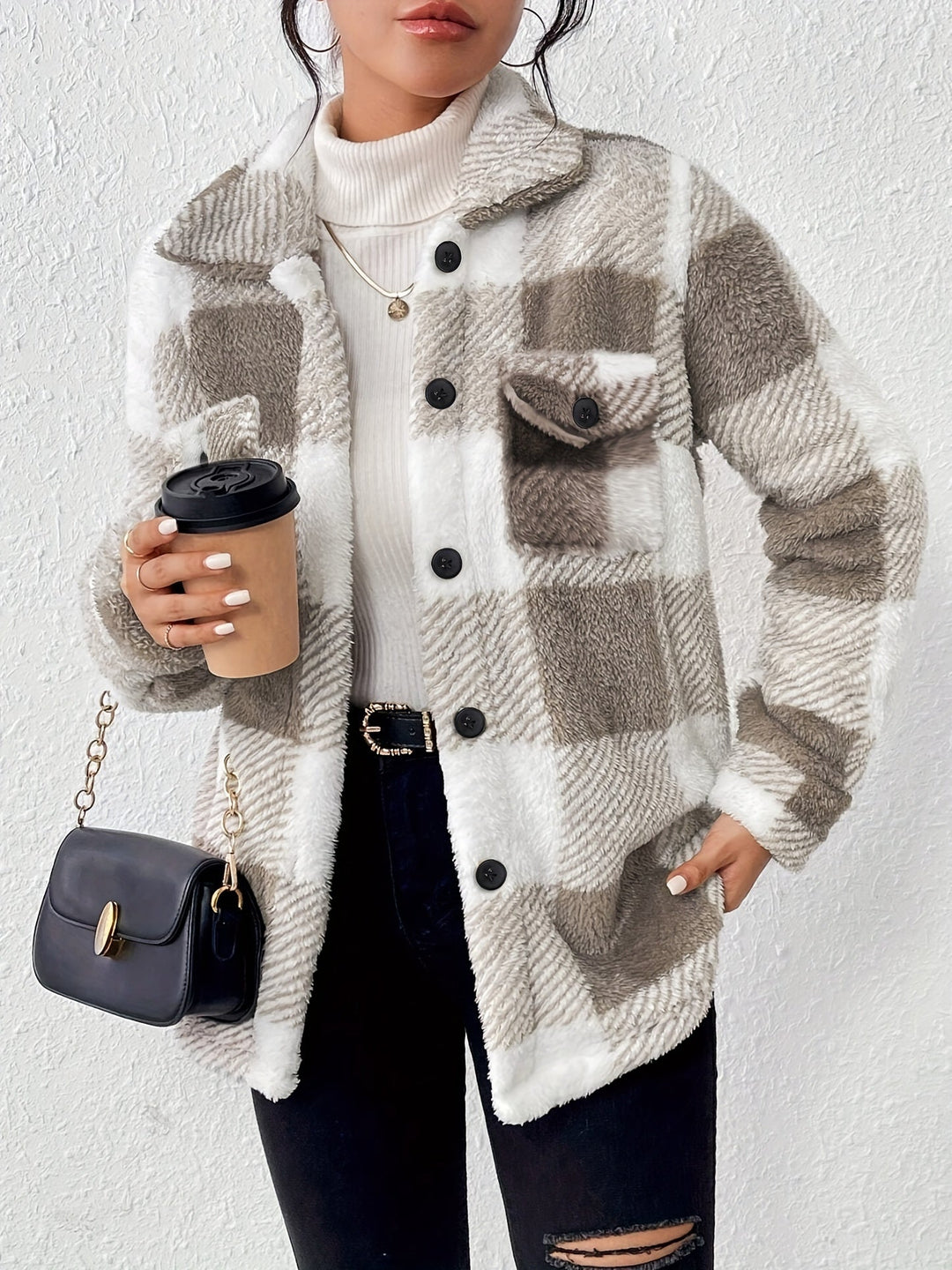 Checked Button-Front Jacket