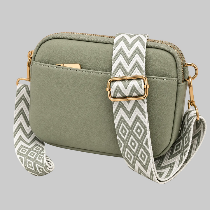 Vegan Leather Crossbody Bag with Wide Patterned Strap