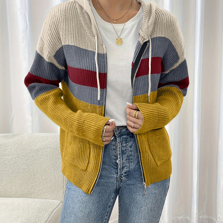 Women's Colour-Block Hooded Zip Cardigan - Ginger