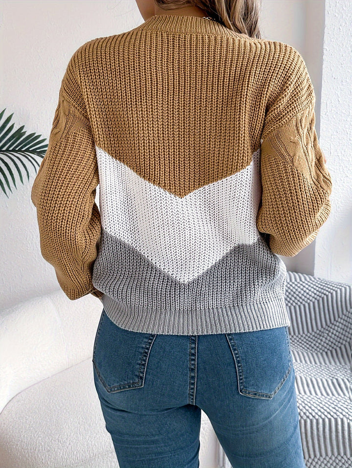 Women's Colour-Block Round Neck Knit Jumper