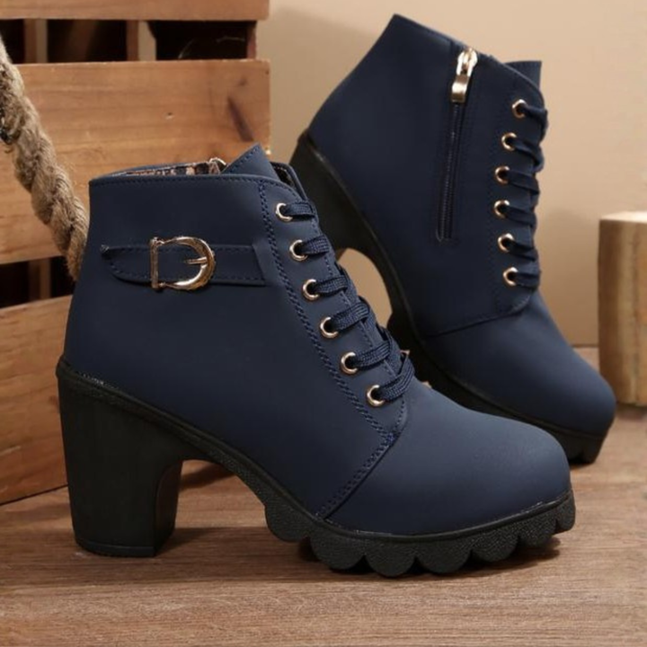 Women's Lace-Up Buckle Chunky Ankle Boots - Blue