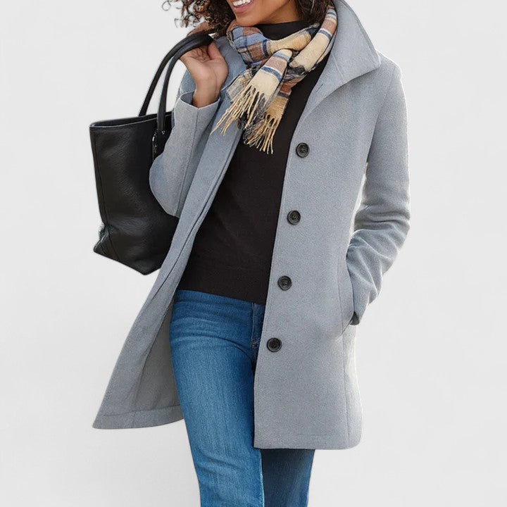 Women's Classic Button-Front Tailored Coat - Light Gray