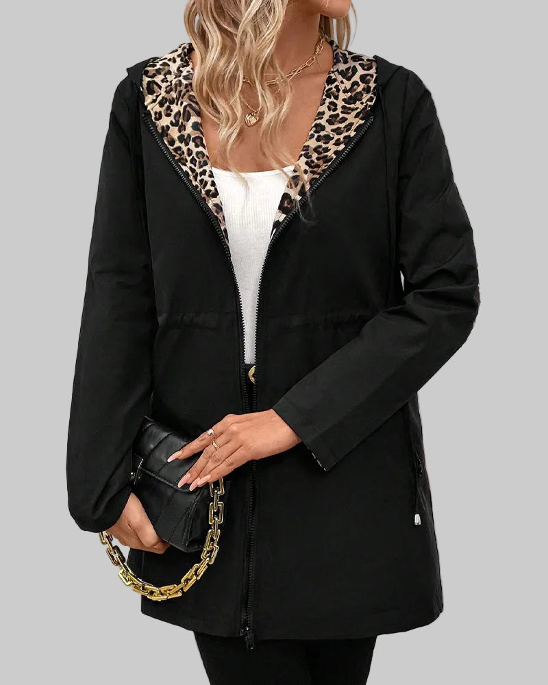 Reversible Hooded Leopard Print Coat