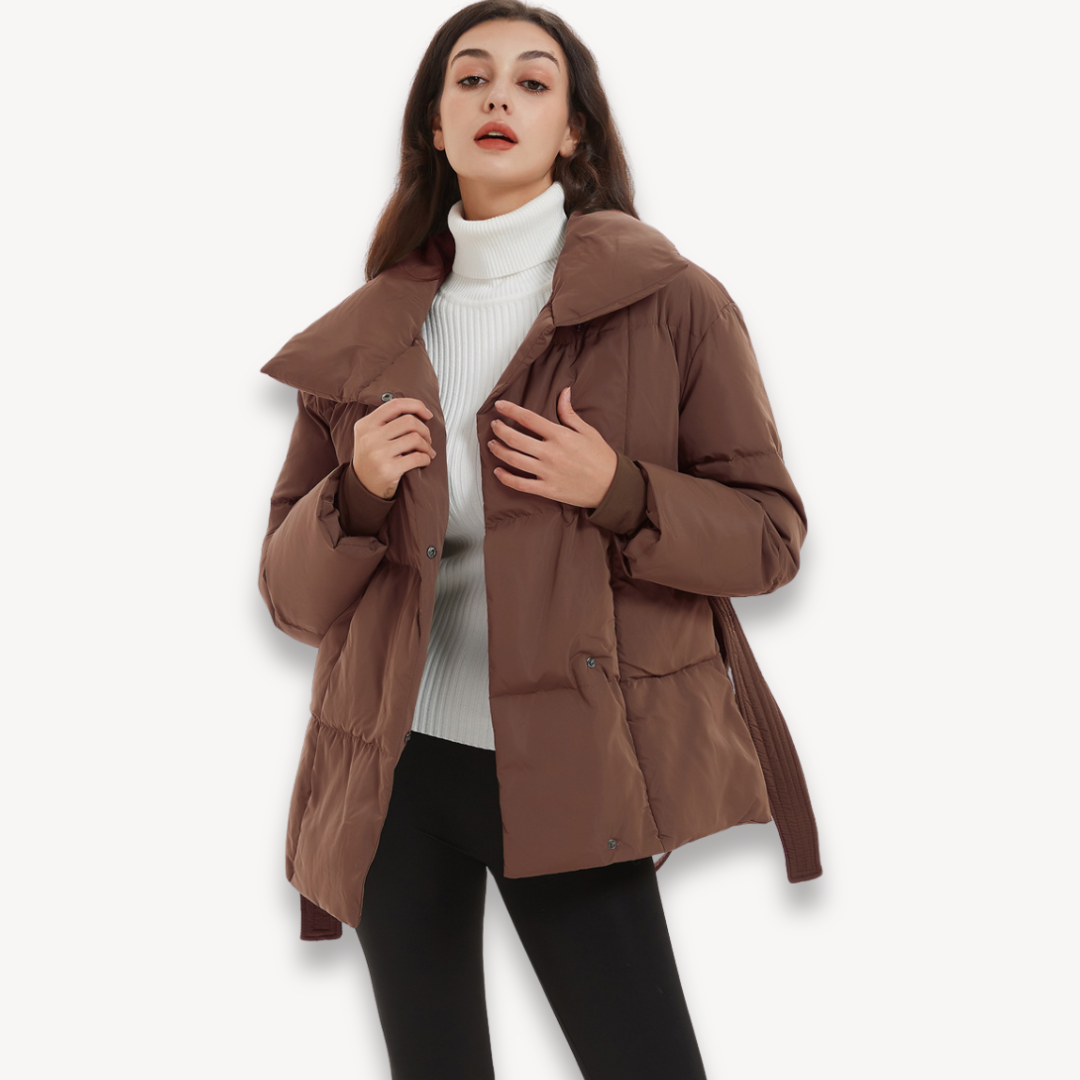 Women's Quilted High-Collar Puffer Jacket - Brown