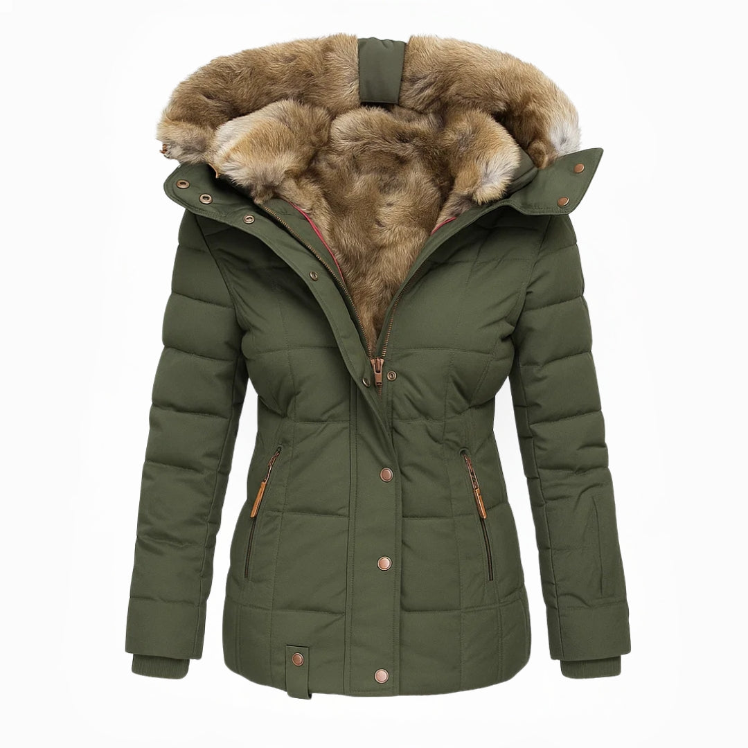 Women's Hooded Quilted Winter Coat - Green