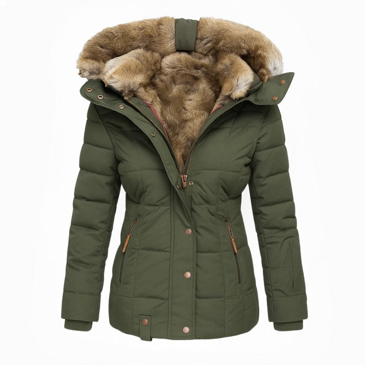 Women's Hooded Quilted Winter Coat - Green
