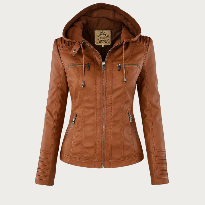 Hooded Biker Jacket with Zipped Pockets and Shaped Waist