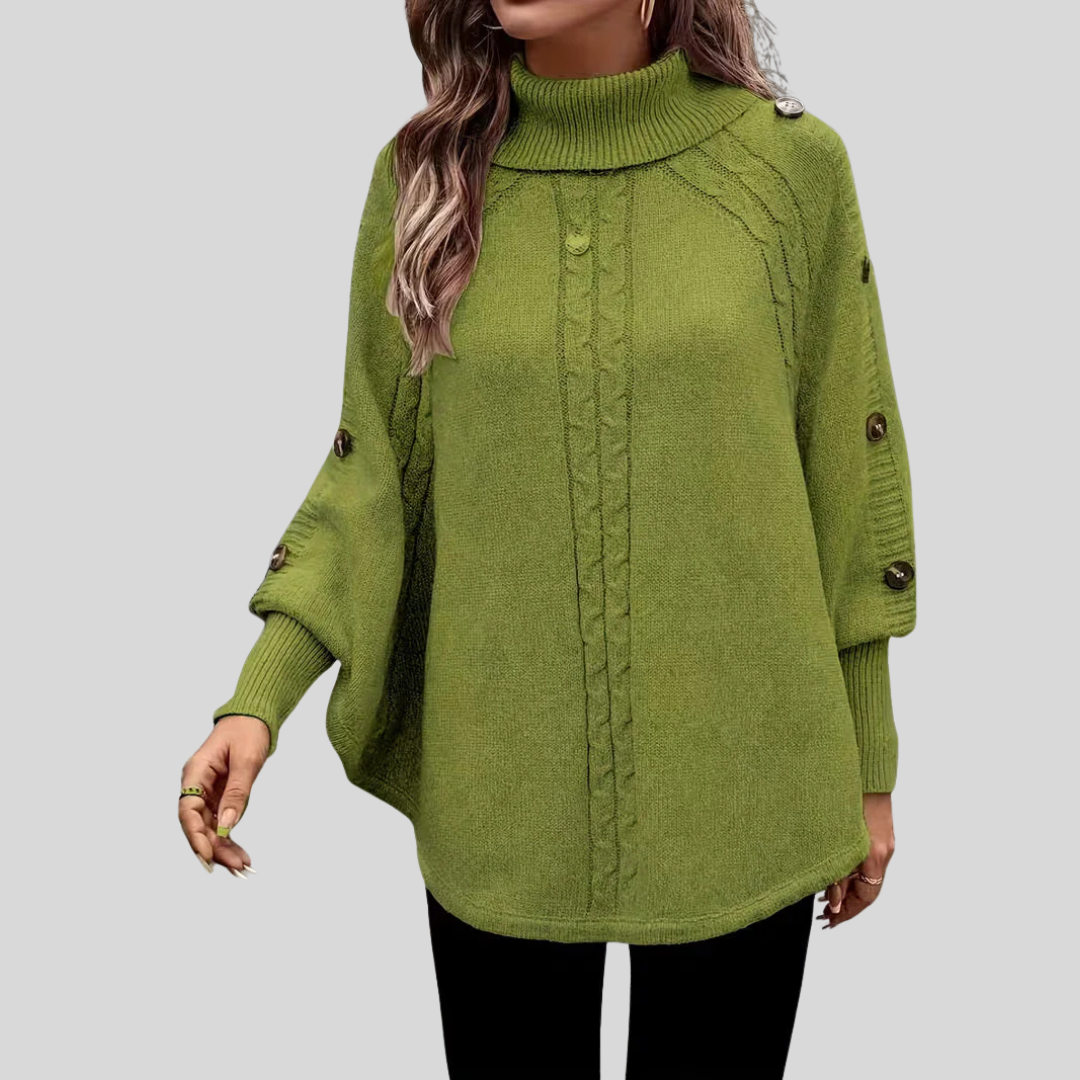 Women's Oversized Cable-Knit High-Neck Jumper - Green