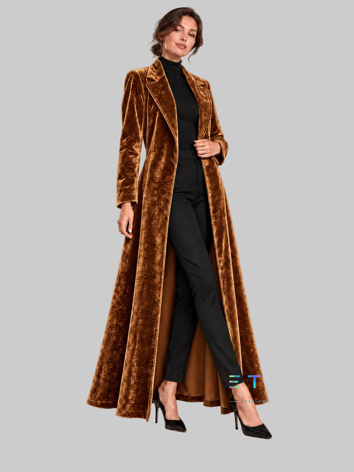 Women's Velvet Open-Front Maxi Coat