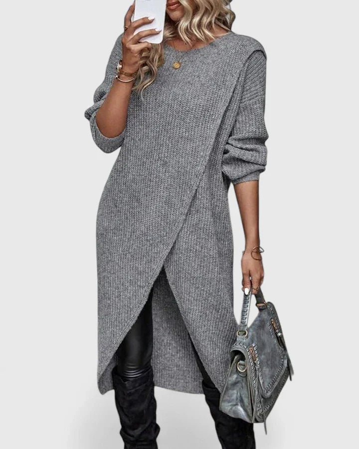 Women's Long-Sleeve Knit Sweater Dress - Gray