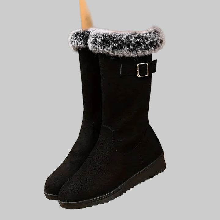 Fur-Lined Mid-Calf Winter Boots with Buckle Detail