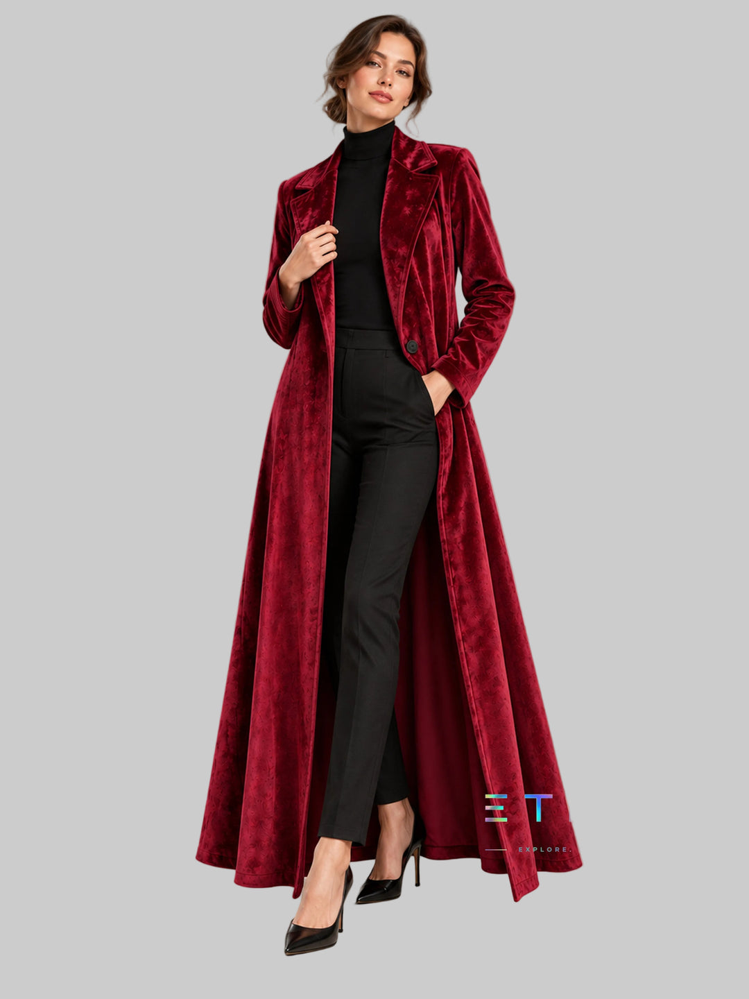 Women's Velvet Open-Front Maxi Coat