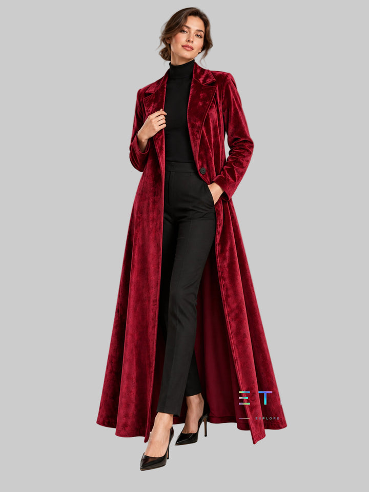 Women's Velvet Open-Front Maxi Coat