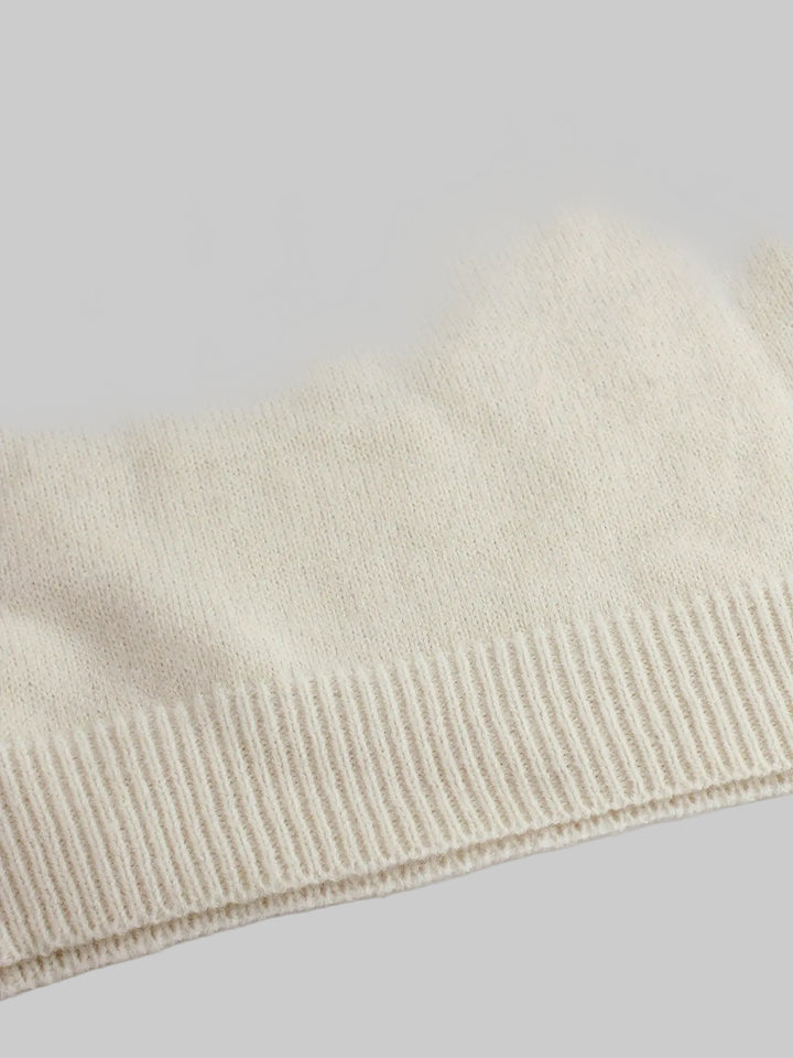 Round Neck Ribbed Knit Jumper with Striped Cuffs