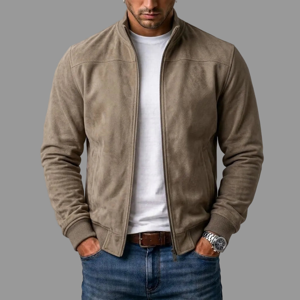Men’s Faux Suede High Collar Bomber Jacket