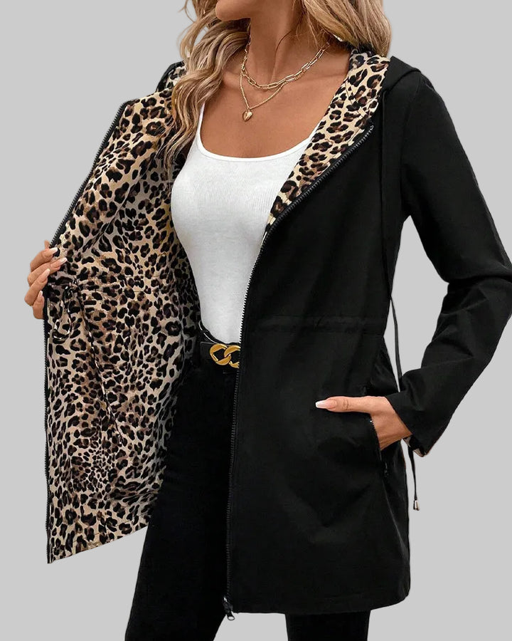 Reversible Hooded Leopard Print Coat