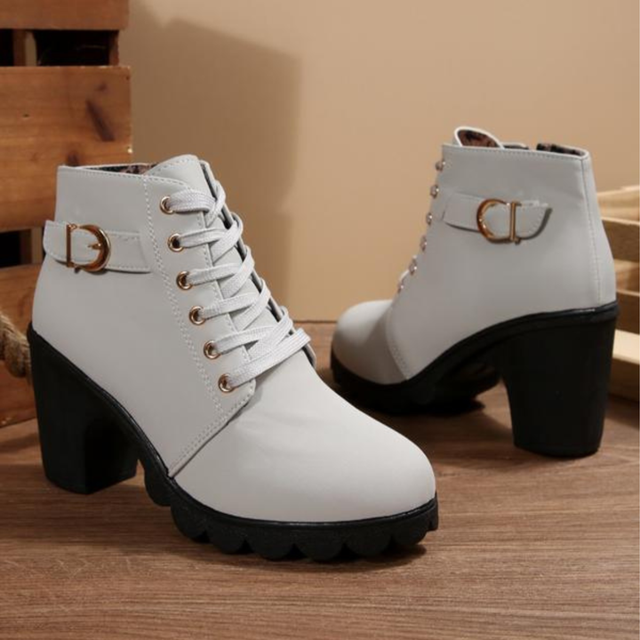 Women's Lace-Up Buckle Chunky Ankle Boots