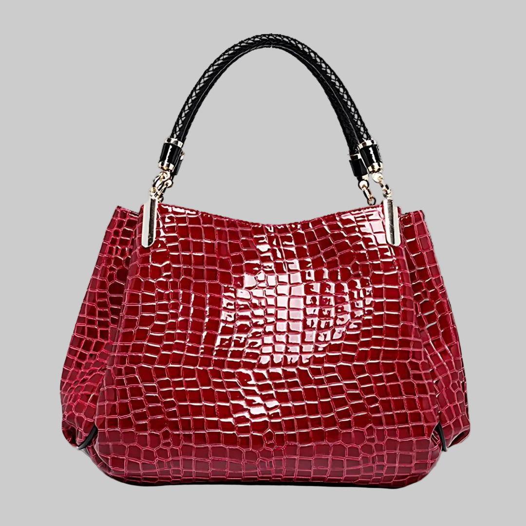 Croc-Effect Shoulder Bag with Top Handle