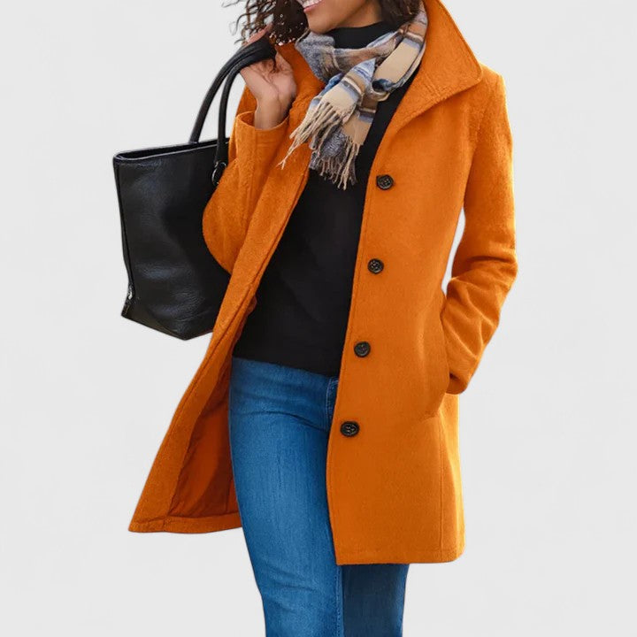 Women's Classic Button-Front Tailored Coat - Orange