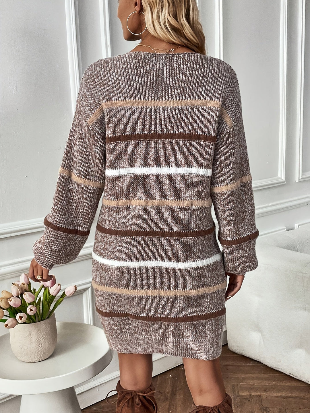 Women's Cosy Striped Knit Jumper Dress