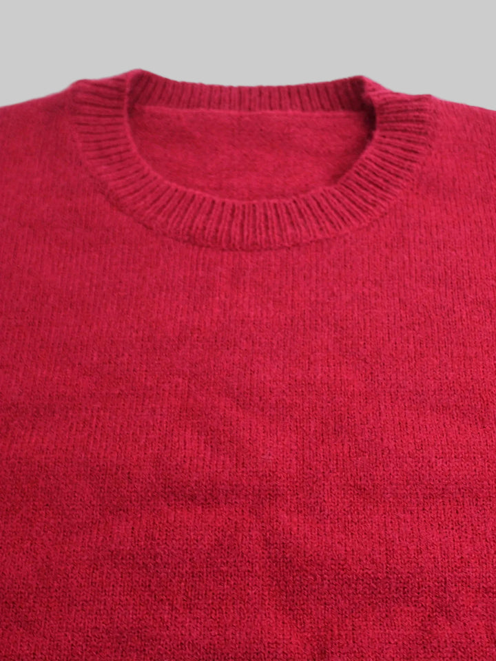 Round Neck Ribbed Knit Jumper with Striped Cuffs