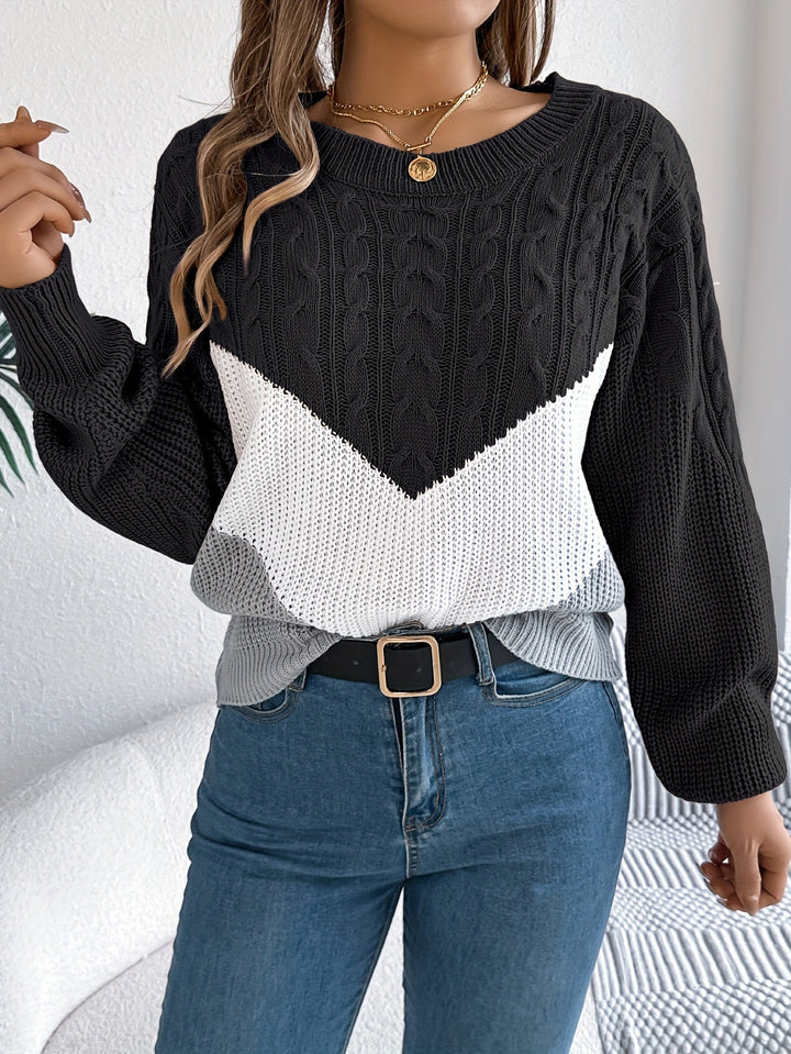 Women's Colour-Block Round Neck Knit Jumper