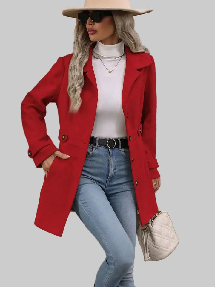 Tailored Button-Front Coat with Belted Waist