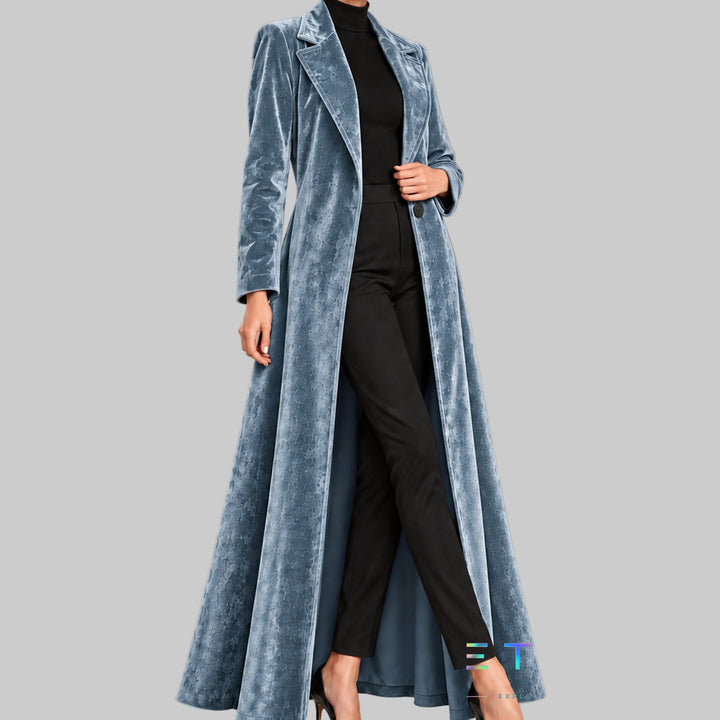 Women's Velvet Open-Front Maxi Coat