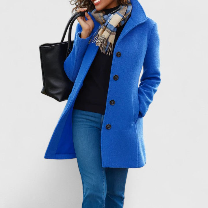 Women's Classic Button-Front Tailored Coat - Blue