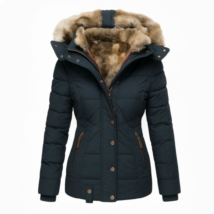 Women's Hooded Quilted Winter Coat - Deep Blue
