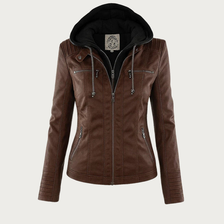 Hooded Biker Jacket with Zipped Pockets and Shaped Waist