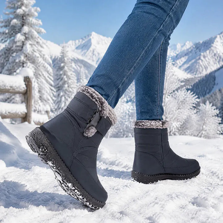 Women's Plush-Lined Faux Fur Trim Winter Ankle Boots