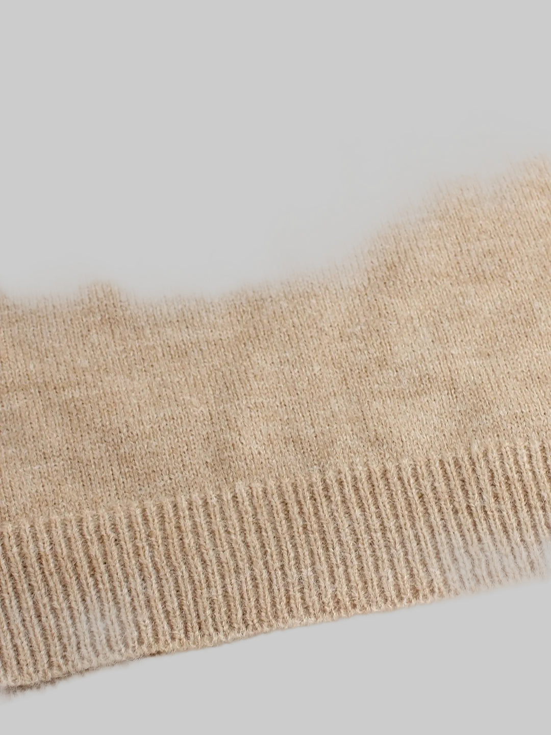 Round Neck Ribbed Knit Jumper with Striped Cuffs