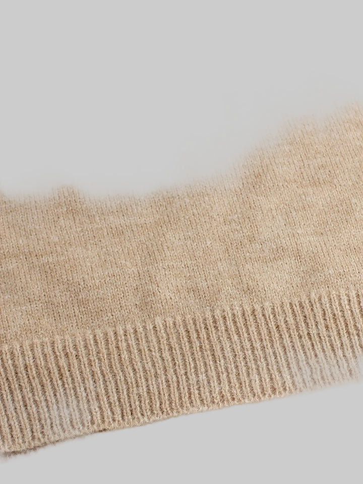Round Neck Ribbed Knit Jumper with Striped Cuffs