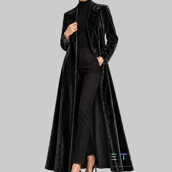 Women's Velvet Open-Front Maxi Coat