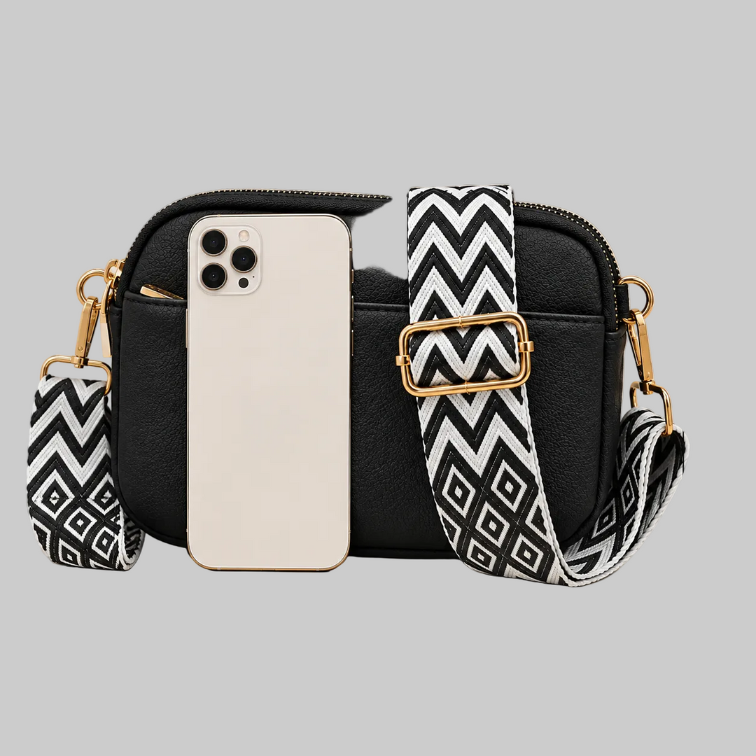 Vegan Leather Crossbody Bag with Wide Patterned Strap