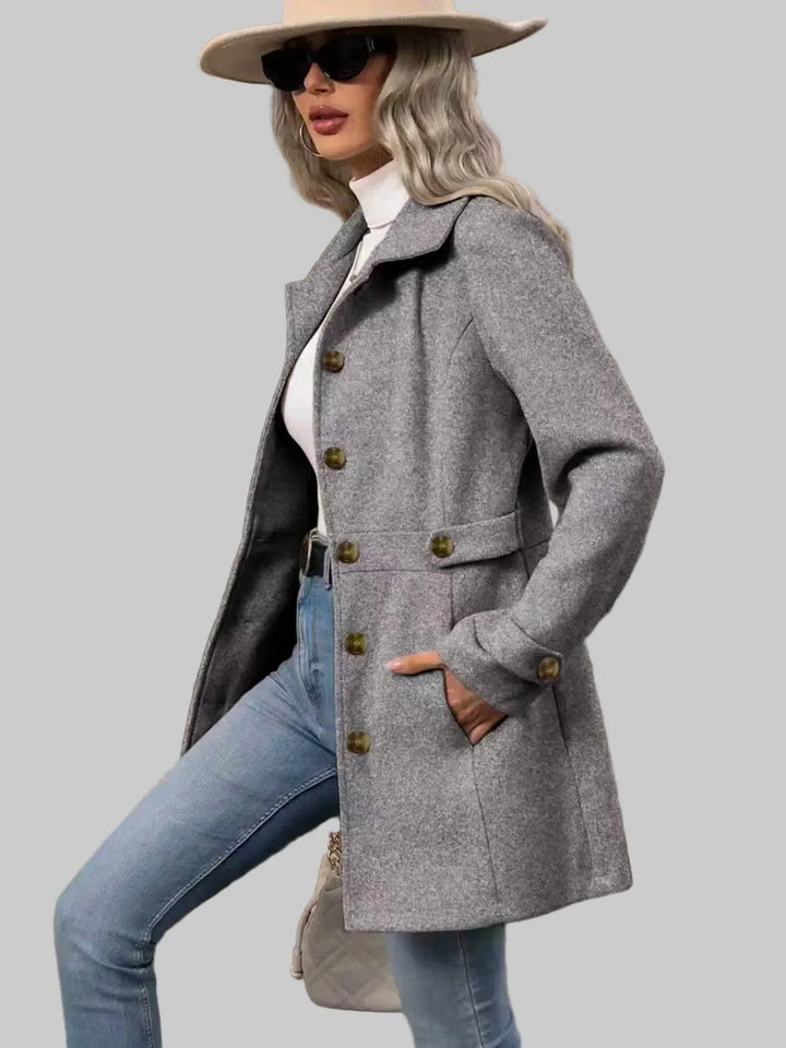 Tailored Button-Front Coat with Belted Waist
