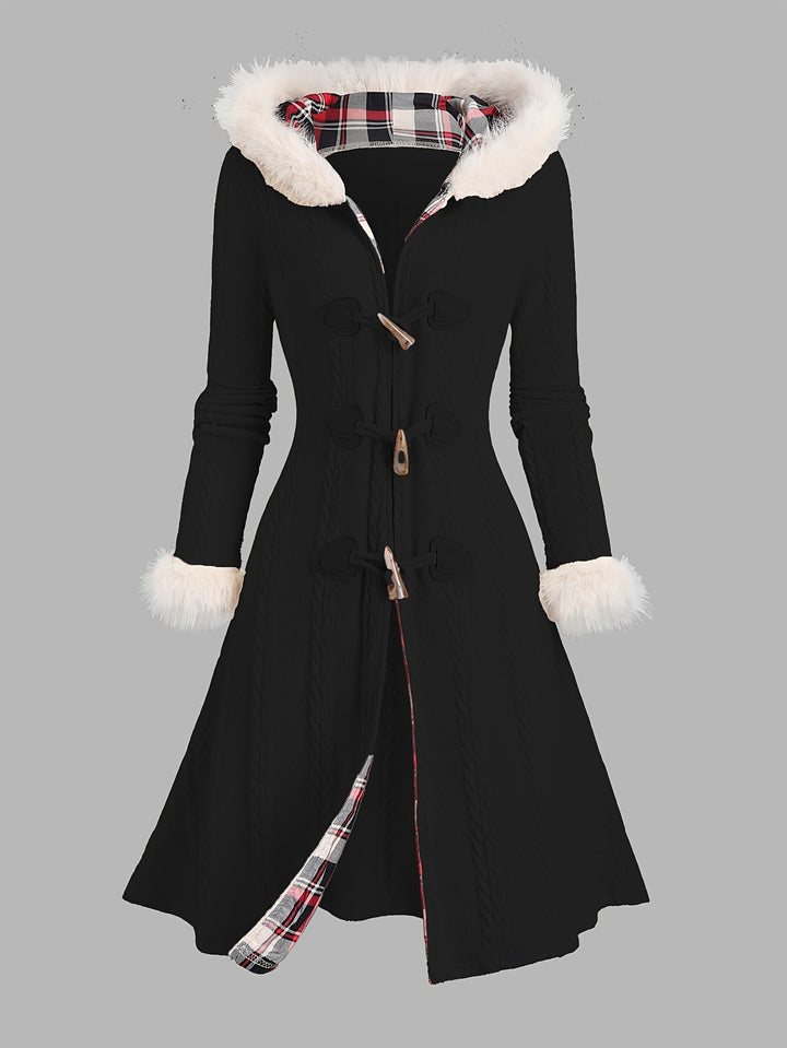 Women's Fur-Trimmed Hooded Longline Coat