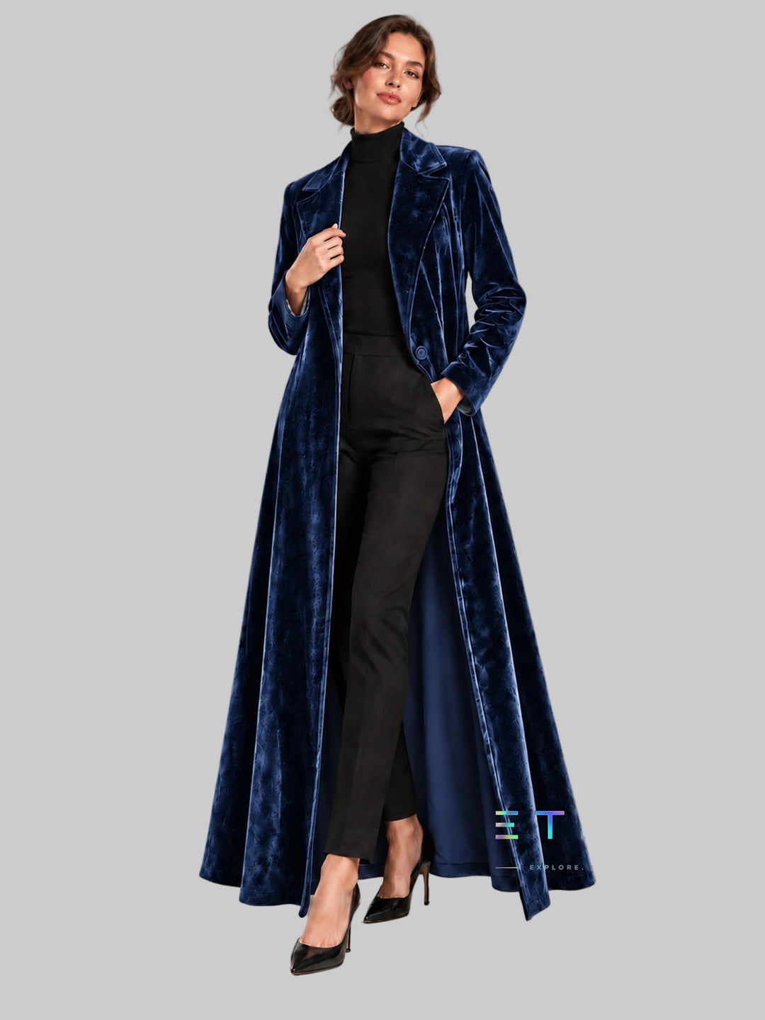 Women's Velvet Open-Front Maxi Coat